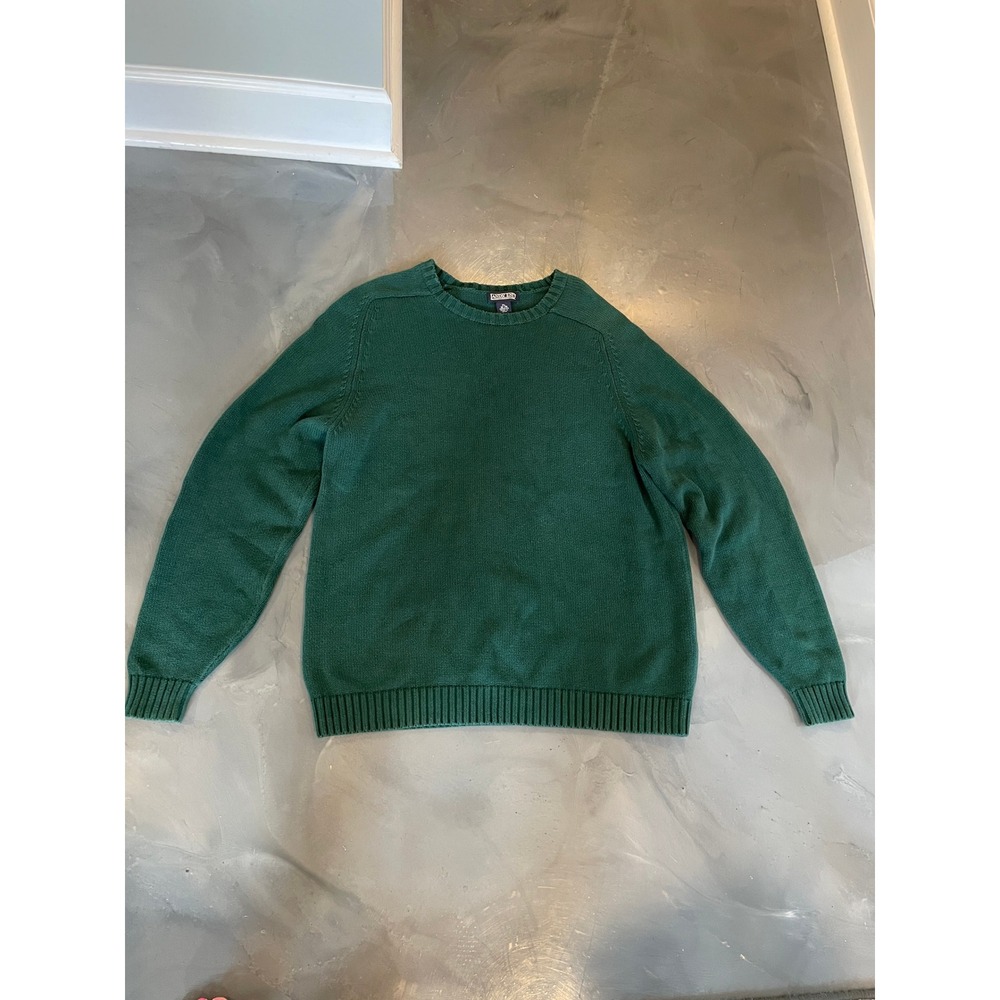 VTG Lands End Heavy Cotton Crewneck Fisherman Sweater XL Green Ribbed Cuff Japan